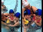 Luciano posta foto da primeira aula de natação das filhas gêmeas