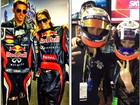 Danielle Winits e o namorado posam de capacete no GP do Brasil