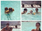 Dani Winits comemora aniversário em piscina com filhos e namorado