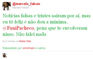 Marcelo Falcão posta no Twitter sobre notícia falsa (Foto: Twitter / Reprodução)