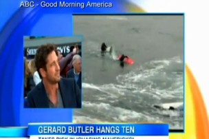 Gerard Butler vê vídeo de momento em que quase morreu afogado durante gravação de filme (Foto: ABC)