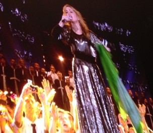 Madonna com a bandeira do Brasil em show em São Paulo (Foto: EGO)