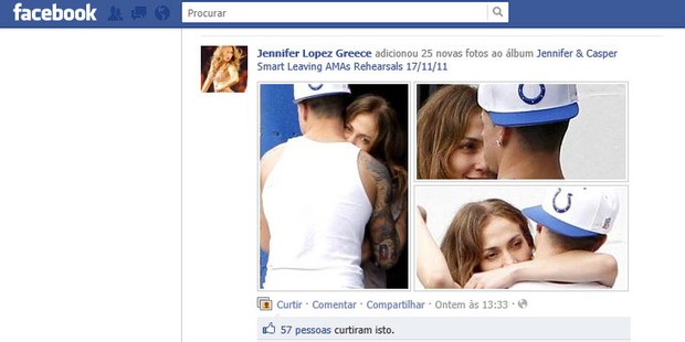 Fãs mostram Jennifer Lopez aos beijos com dançarino em página no Facebook (Foto: Reprodução/ Facebook)