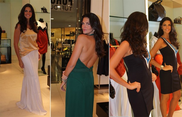 Daniella Sarahyba com 3 modelos de vestido (Foto: Daniel Delmiro / AgNews)