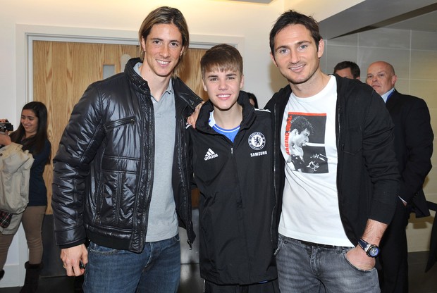 Frank Lampard, Justin Bieber e Fernando Torres (Foto: Getty Images)