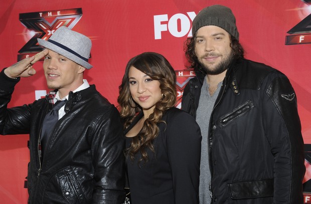 Os finalistas Chris Rene, Melanie Amaro e Josh Krajcik na coletiva de imprensa do ‘The X Factor’ em Los Angeles, nos Estados Unidos (Foto: Reuters/ Agência)