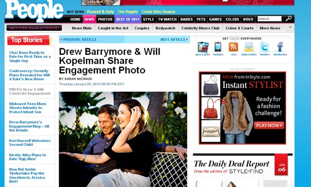 Drew Barrymore e Will Kopeman (Foto: Reprodução/Revista People)