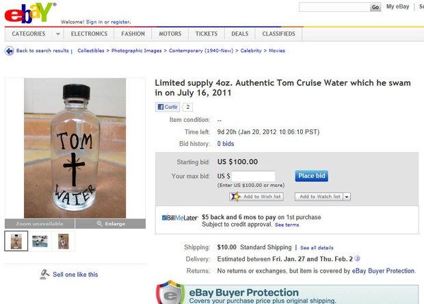Água da piscina onde Tom Cruise nadou é vendida no Ebay (Foto: Reprodução Ebay)