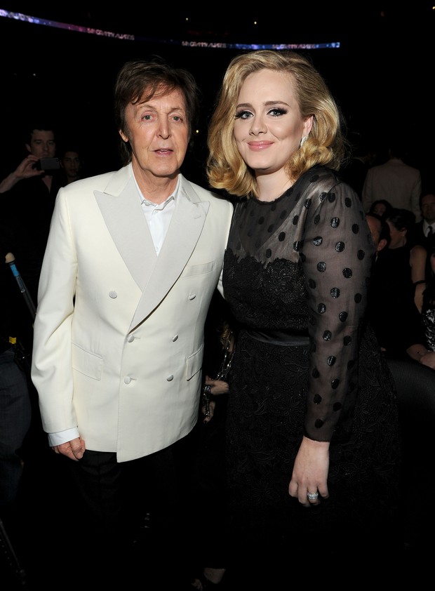 Paul McCartney e Adele no Grammy em Los Angeles, nos EUA (Foto: Getty Images/ Agência)