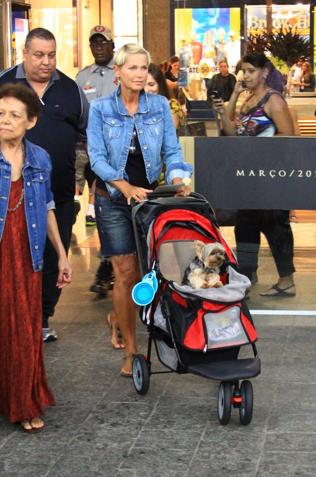 Xuxa passeia com o cachorro em shopping do Rio (Foto: Marcos Ferreira / Photo Rio News)