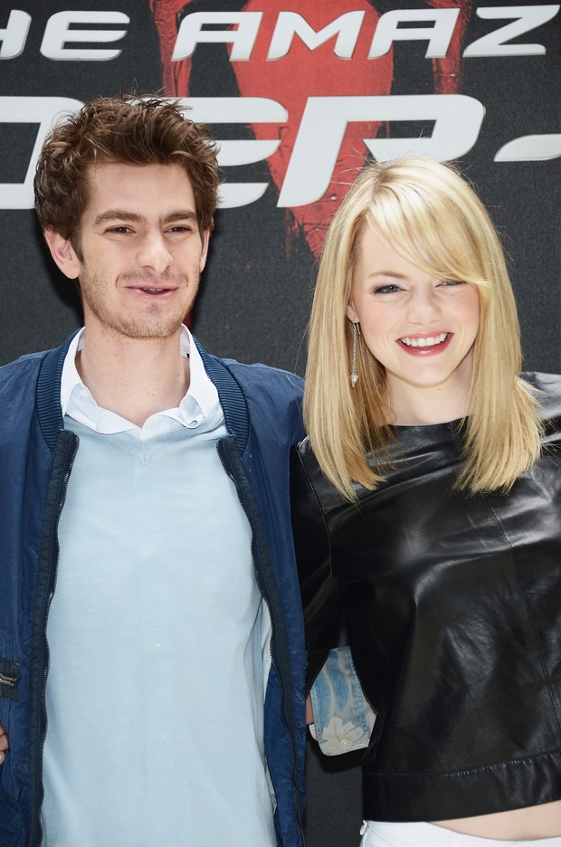 Emma Stone e Andrew Garfield na coletiva do novo filme do Homem-Aranha (Foto: Getty Images)