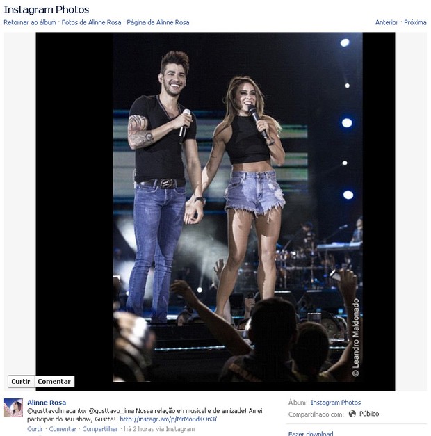 Alinne Rosa fala sobre amizade com o cantor Gusttavo Lima (Foto: Facebook / Reprodução)