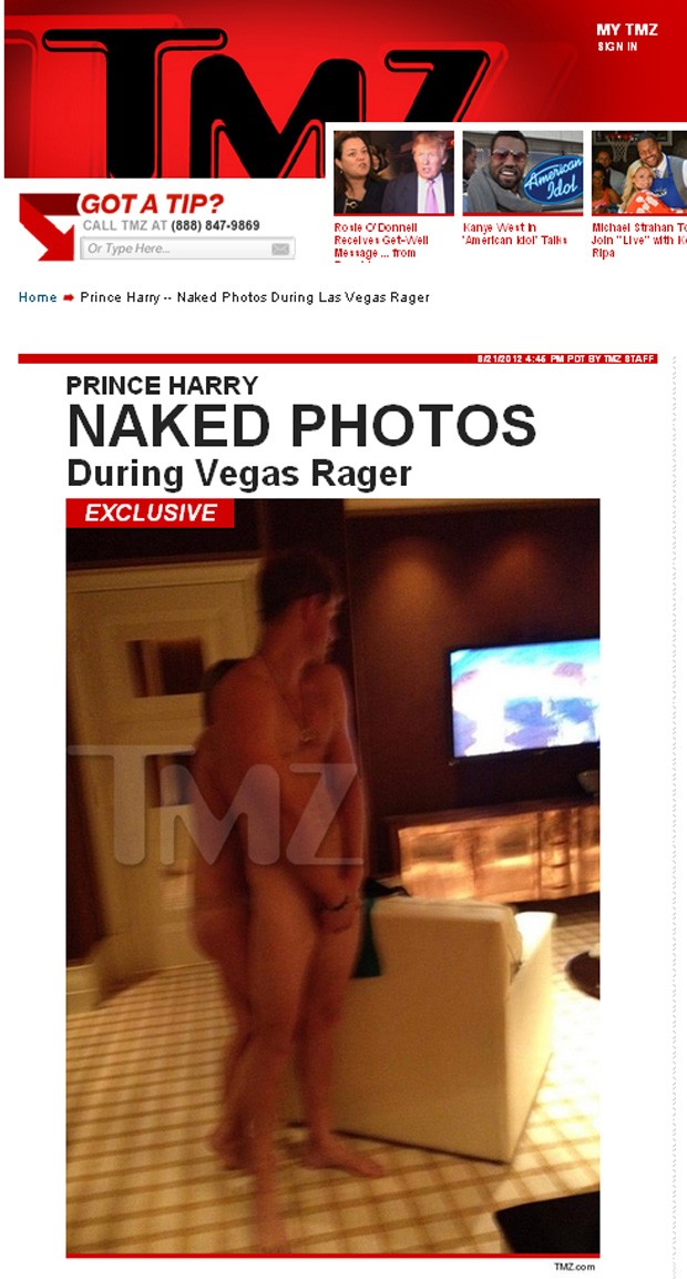 Príncipe Harry no quarto do hotel em Las Vegas (Foto: TMZ / Reprodução)