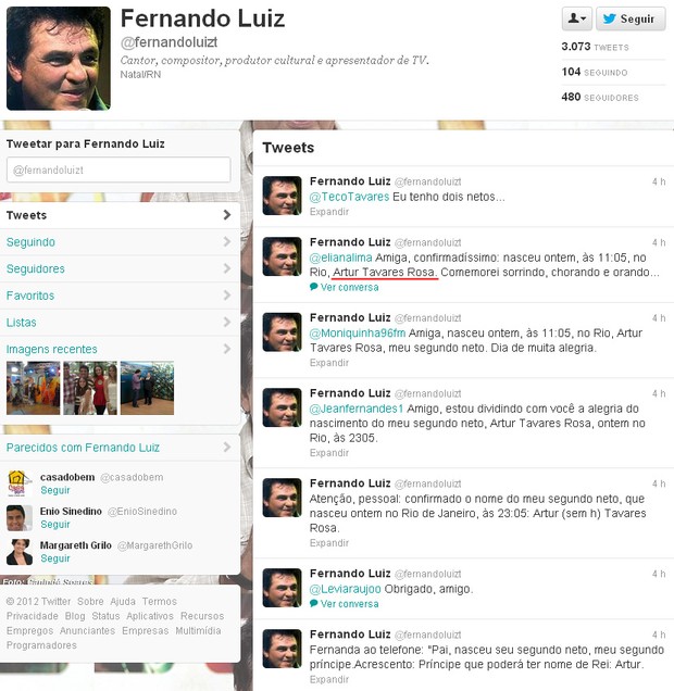 Fernando Luiz, pai de Fernanda Tavares (Foto: Reprodução / Twitter)