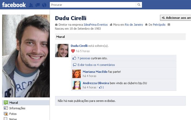 Print do Facebook do Dudu Cirelli (Foto: Reprodução/Facebook)