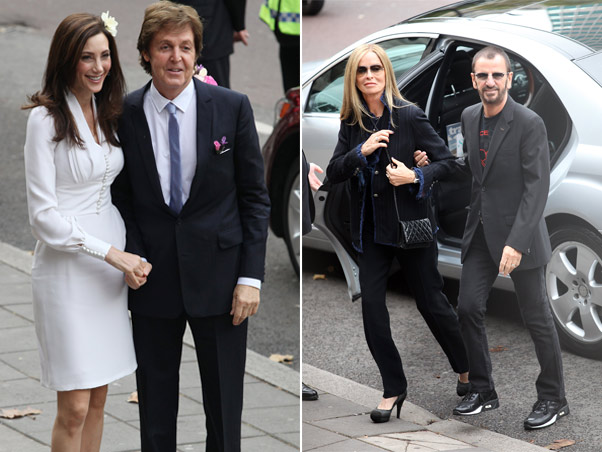 Paul McCartney com Nancy Shevell, e Ringo Starr com a mulher, Barbara Bach (Foto: Getty Images/Agência)
