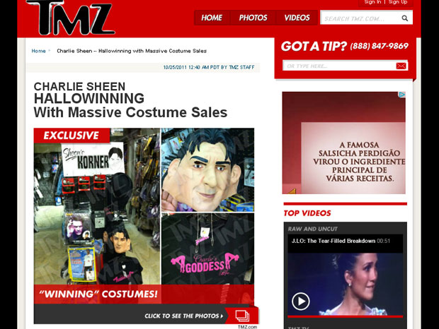 Charlie Sheen - fantasia de Halloween  (Foto: TMZ/Reprodução)
