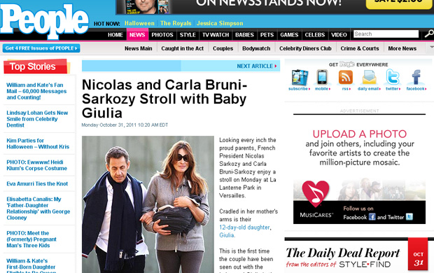 Nicolas and Carla Bruni-Sarkozy Stroll with Baby Giulia (Foto: People / Reprodução)