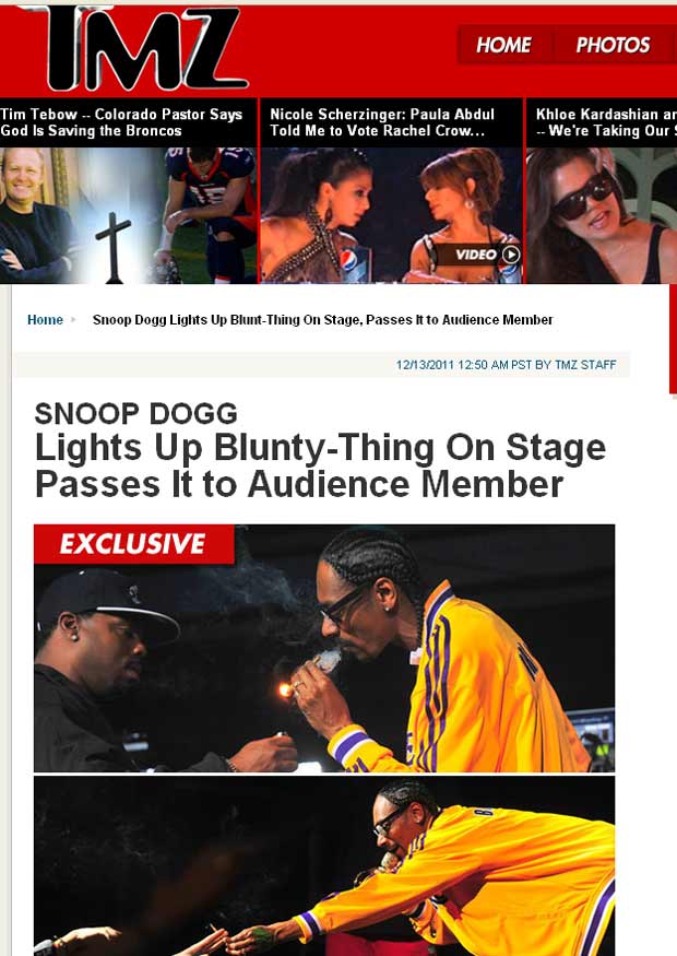 Snoopy Dogg fulma em show e passa cigarrinho para a plateia (Foto: Reprodução/TMZ)