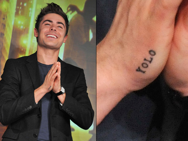 Zac Efron exibiu sua nova tatuagem durante o lançamento do filme 'Noit...