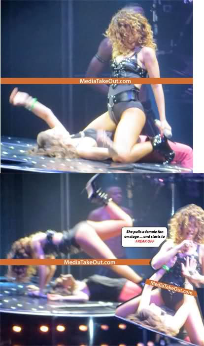 Rihanna se esfrega em menina no palco (Foto: Reprodução/ Media Take Out)