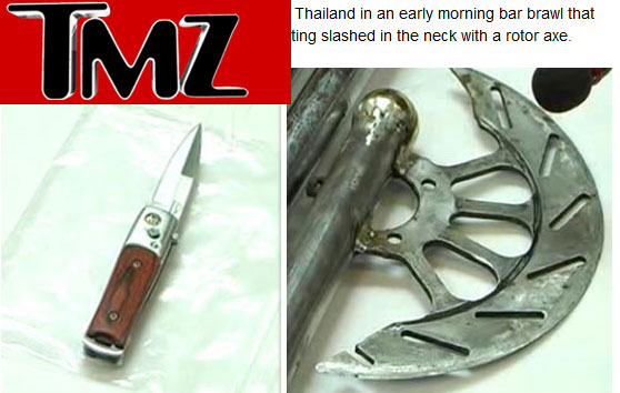 Site TMZ mostra a faca e o machado usados na briga de bar na Tailândia (Foto: Reprodução TMZ)