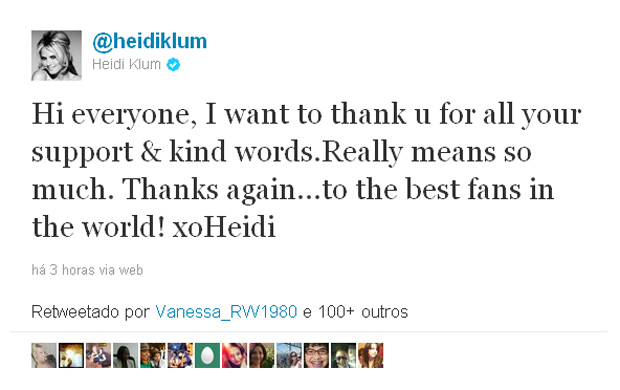 Heidi Klum faz declaração no Twitter após separação de Seal (Foto: Twitter / Reprodução)
