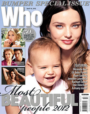 Reprodução da capa da revista australiana 'Who Magazine' com a modelo Miranda Kerr e o filho, Flynn (Foto: Reprodução)