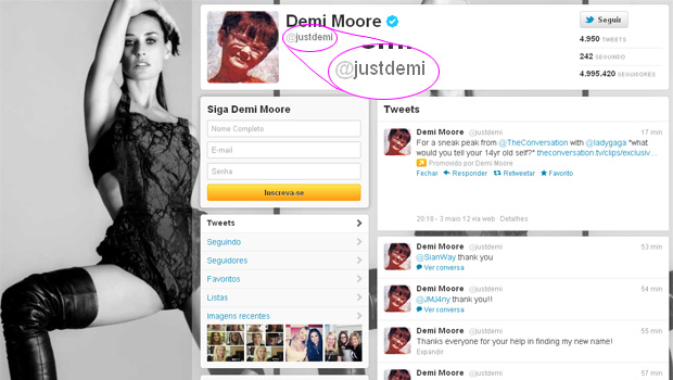 Demi Moore muda ID de sua conta no Twitter (Foto: Twitter / Reprodução)
