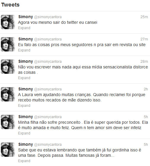Simony diz que filha não sofre preconceito e ameaça sair do Twitter (Foto: Twitter)