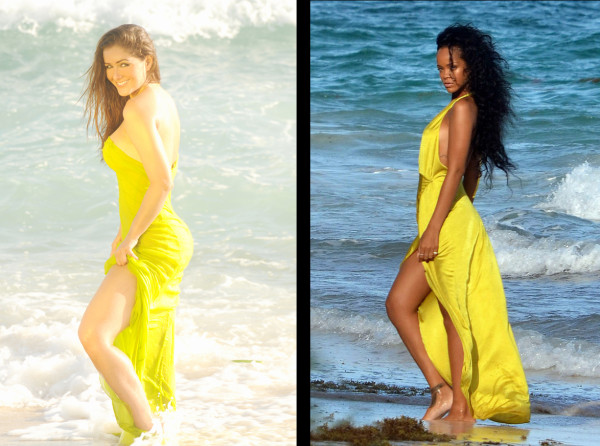 Nana e Rihanna: mesma pose e vestido (Foto: Reprodução/Divulgação)