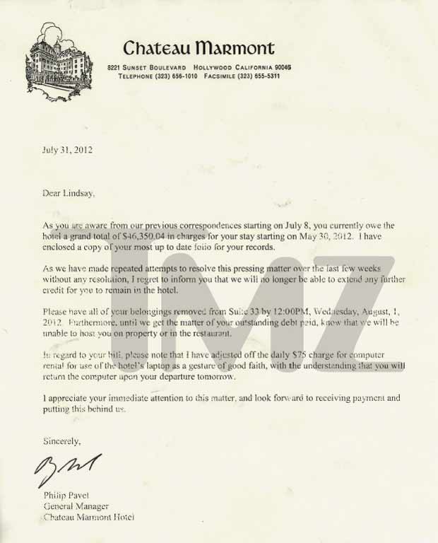 Lindsay Lohan recebe carta de cobrança de hotel (Foto: Reprodução/TMZ)