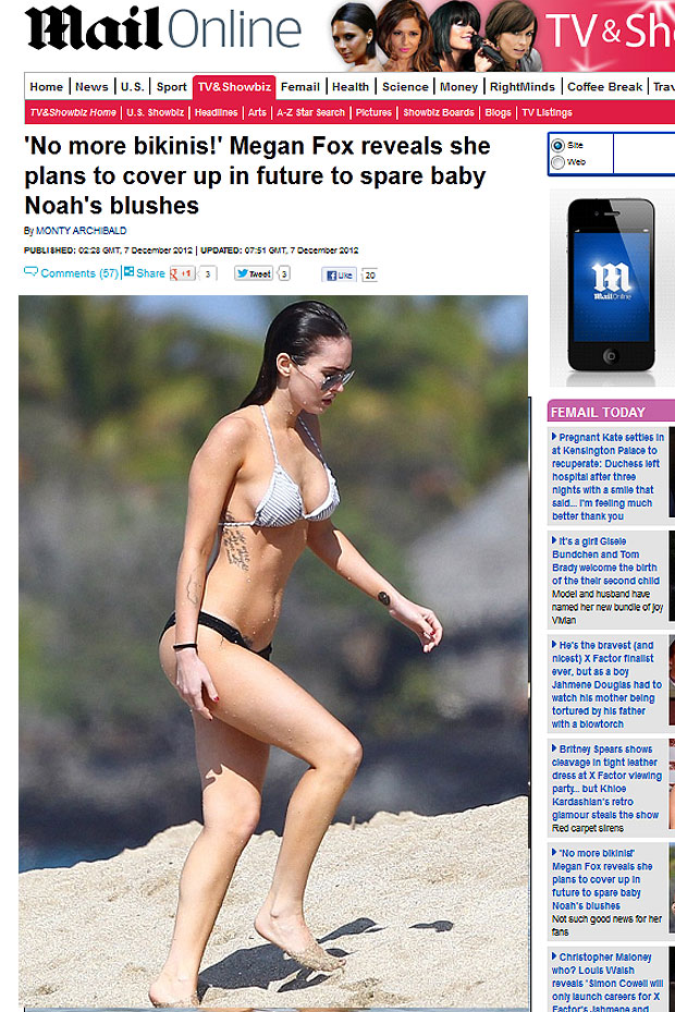 Megan Fox exibe boa forma de biquíni dois meses após dar à luz (Foto: Daily Mail/Reprodução)