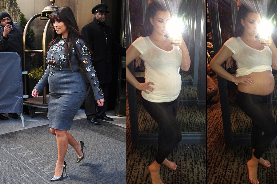Com seis meses de gestação, Kim Kardashian está com um barrigão e curvas bem avantajadas. Essa é sua primeira gravidez