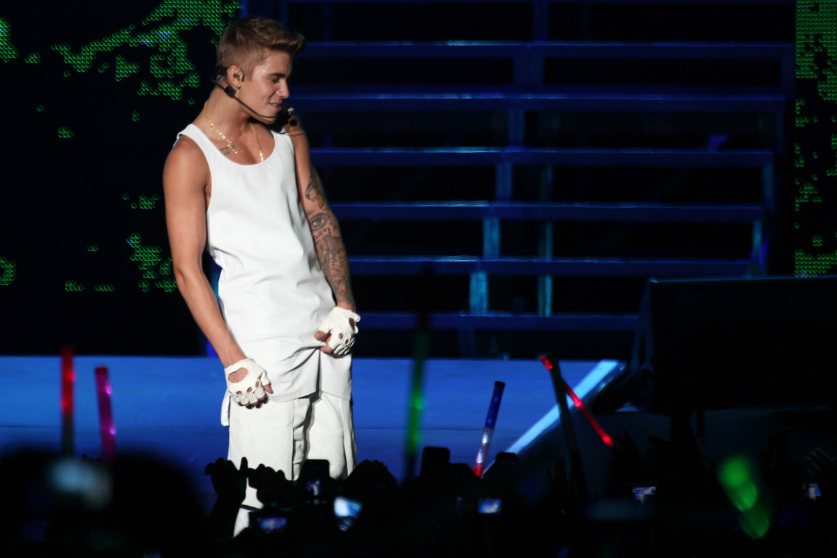 Justin Bieber em sua apresentação na capital paulista na noite deste sábado, 2