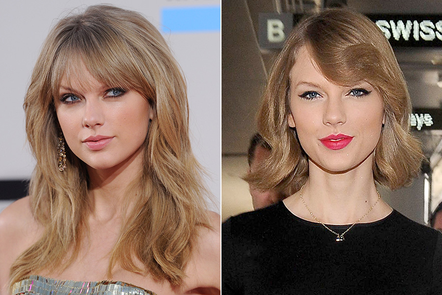 Taylor Swift trocou as extensões (que usava para dar mais volume ao cabelo) por um corte acima dos ombros, feito no backstage de um de seus shows