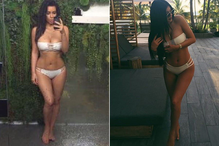 Kim Kardashian, 34 anos, e Kylie, de 17, postaram fotos no Instagram em que aparecem com o mesmo modelo de biquíni