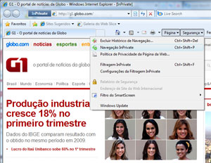 O InPrivate, no Internet Explorer 8. 