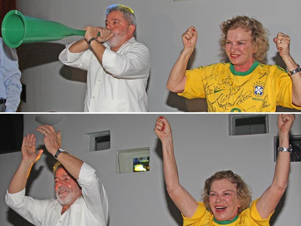 No Palácio da Alvorada, o presidente Lula e a primeira-dama, dona Marisa, assistem à estreia do Brasil  na Copa
