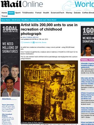 Artista criou um retrato usando 200 mil formigas mortas.
