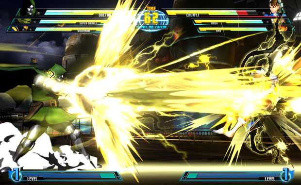 Dr. Destino ataca Chun-Li em confronto do game 'Marvel vs. Capcom 3'.