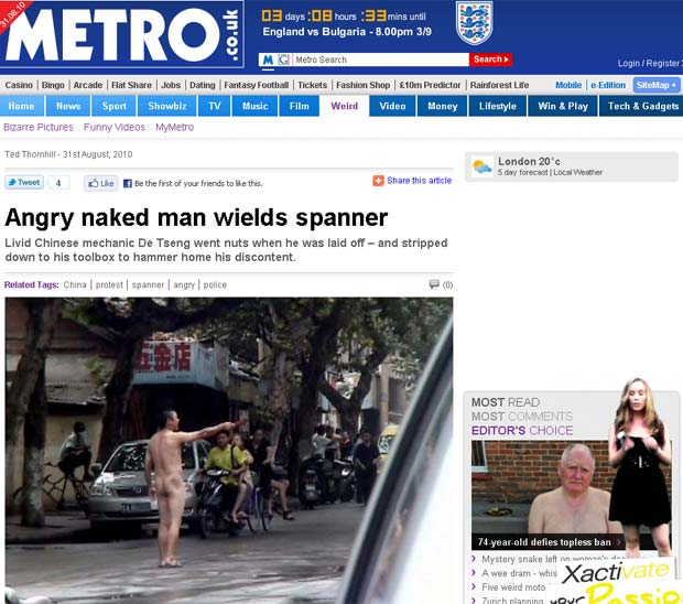 Homem protestou nu após ser demitido na China.
