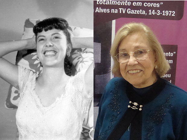 A atriz Vida Alves em dois momentos: como uma das estrelas da TV Tupi e, hoje, presidente da associação Pró-TV