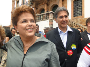 Dilma Rousseff gravou partipação em programa eleitoral em Ouro Preto. Esteva na cidade histórica acompanhada de Fernando Pimentel, candidato ao Senado