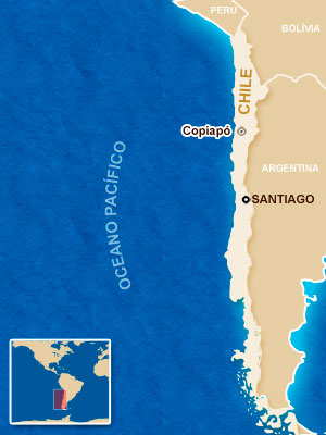 Mapa localiza Copiapó, no Chile.