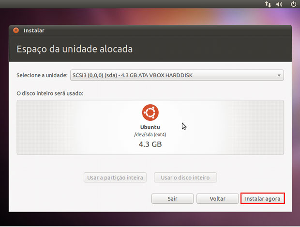 Iniciar a instalação do Ubuntu.