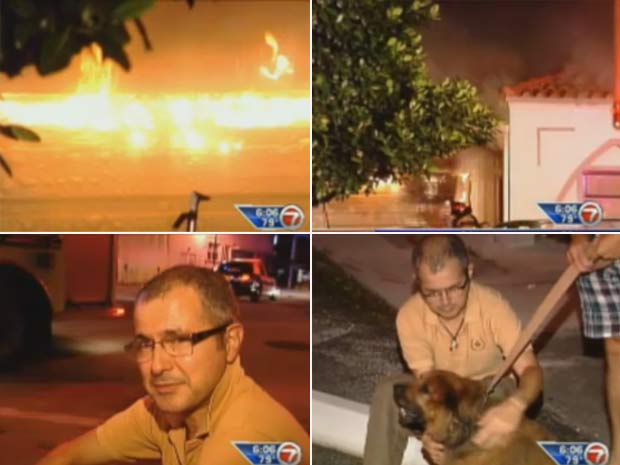 Gilberto Mejia diz que cão o alertou sobre incêndio em sua casa.