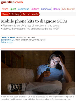 Dispositivo permite fazer exames sobre doenças sexuais por celular