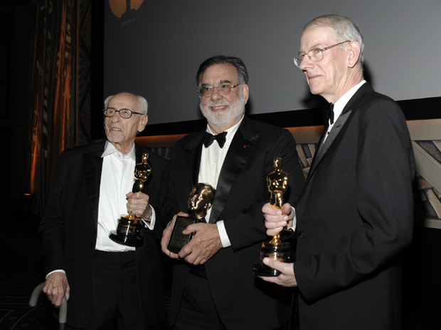 O ator Eli Wallach, o diretor Francis Ford Coppola e o historiador de cinema Kevin Brownlow