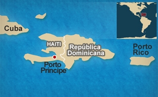 Mapa mostra localização do país e da capital, Porto Príncipe